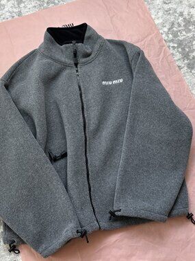 MIU MIU SS24 Women's Logo Embroidered Stand Collar Zipper Jacket